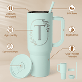 Personalized Monogrammed Tumbler with Handle 40oz, Letter T Tumblers Insulated Coffee Travel Cup, Custom Initial Gift for Women Girls Friends, Monogram Gift for Christmas Birthday Mothers Day